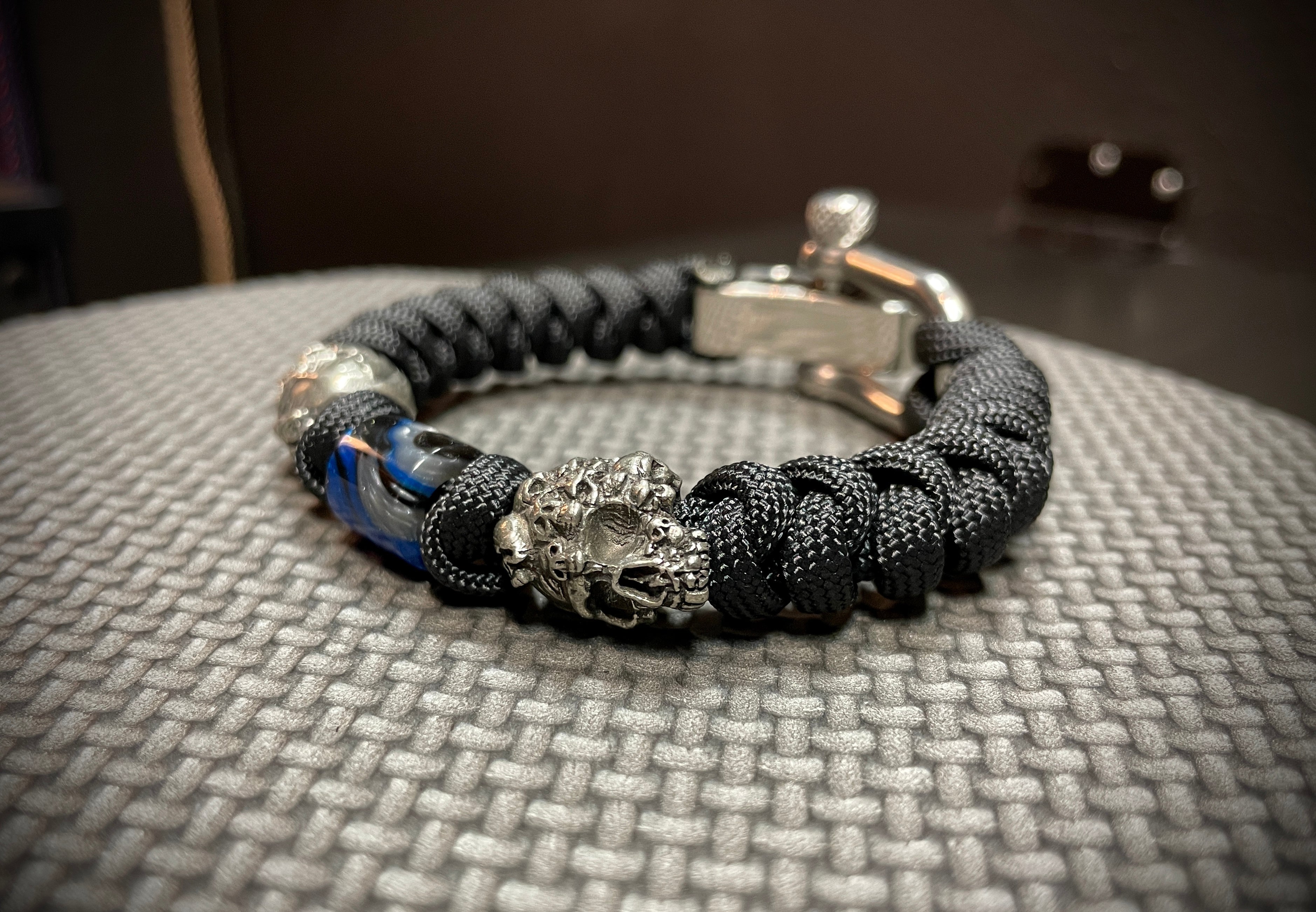 Blue Damascus Snake Weave Skull Paracord Bracelet