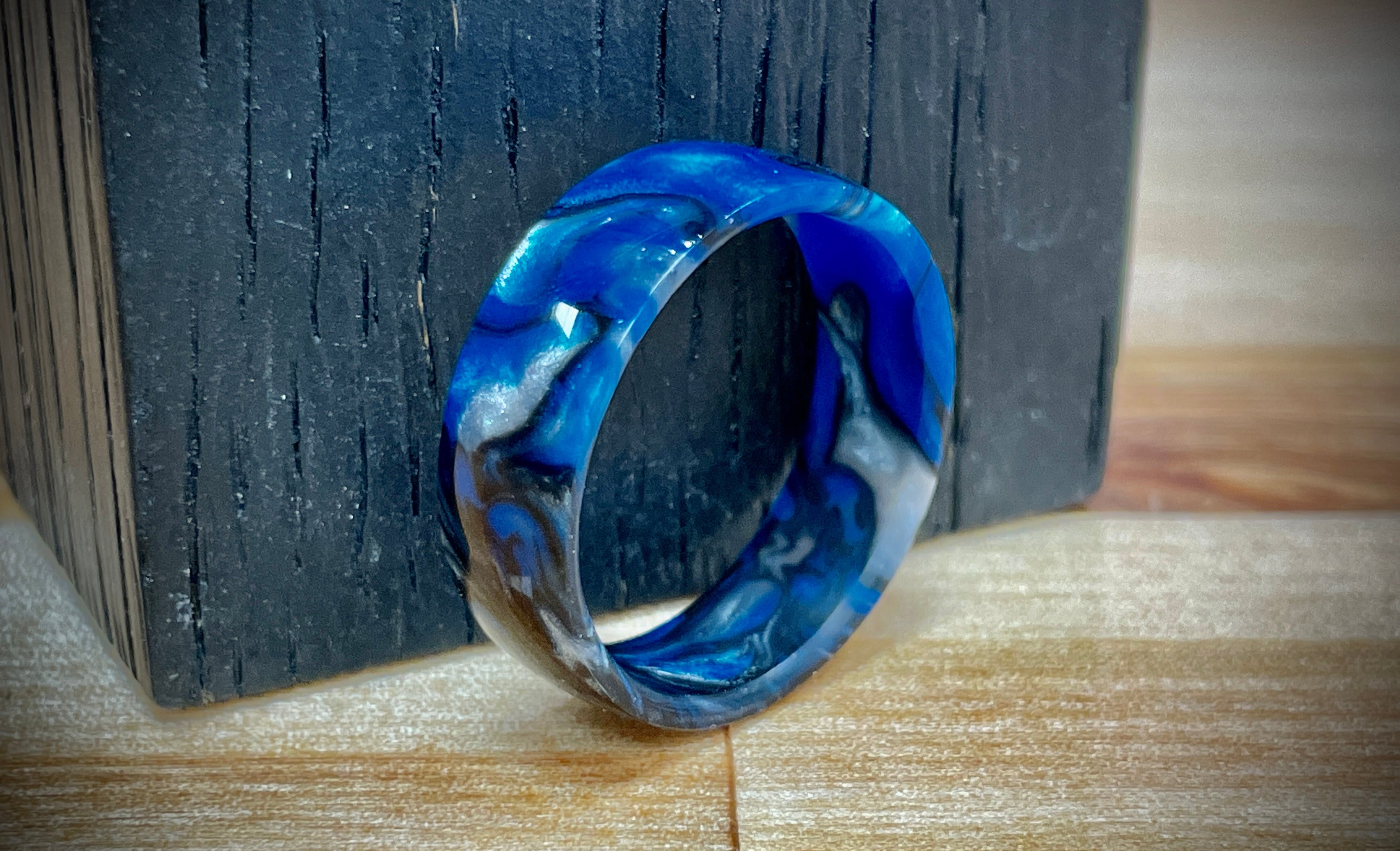 Tactical Black "Blue Damascus" Custom Ring