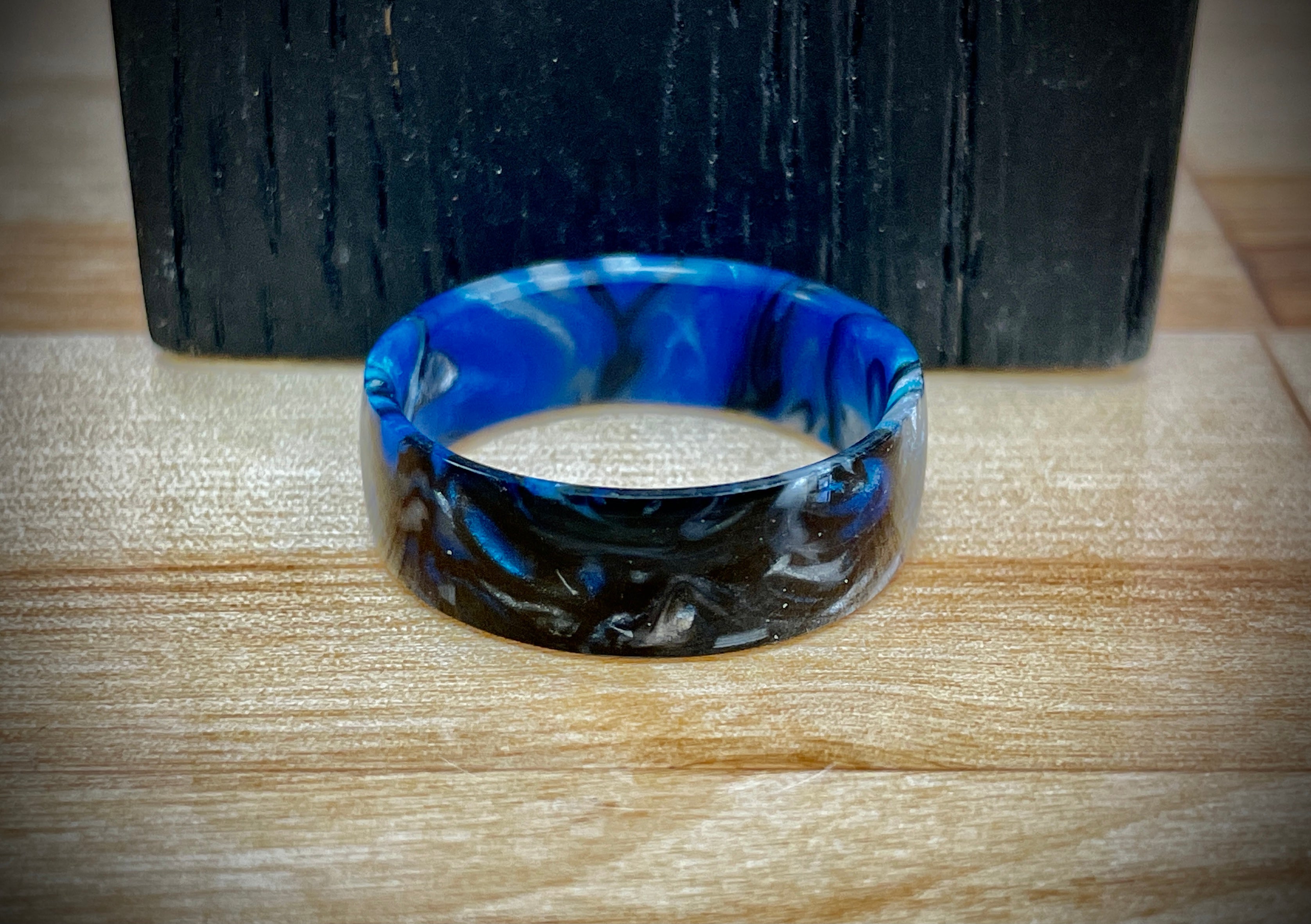 Tactical Black "Blue Damascus" Custom Ring