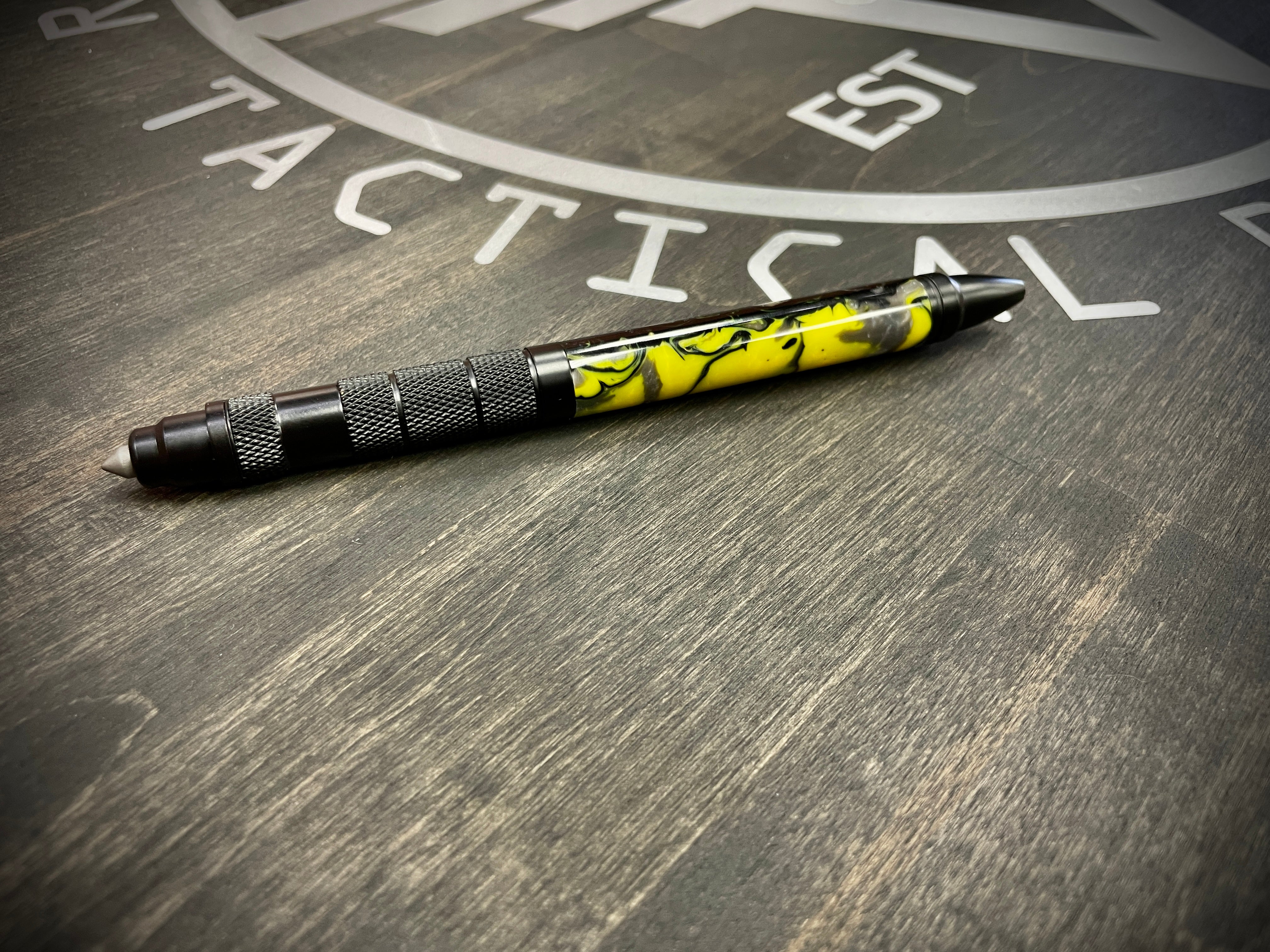 TB Yellow Damascus Custom Tactical Pen