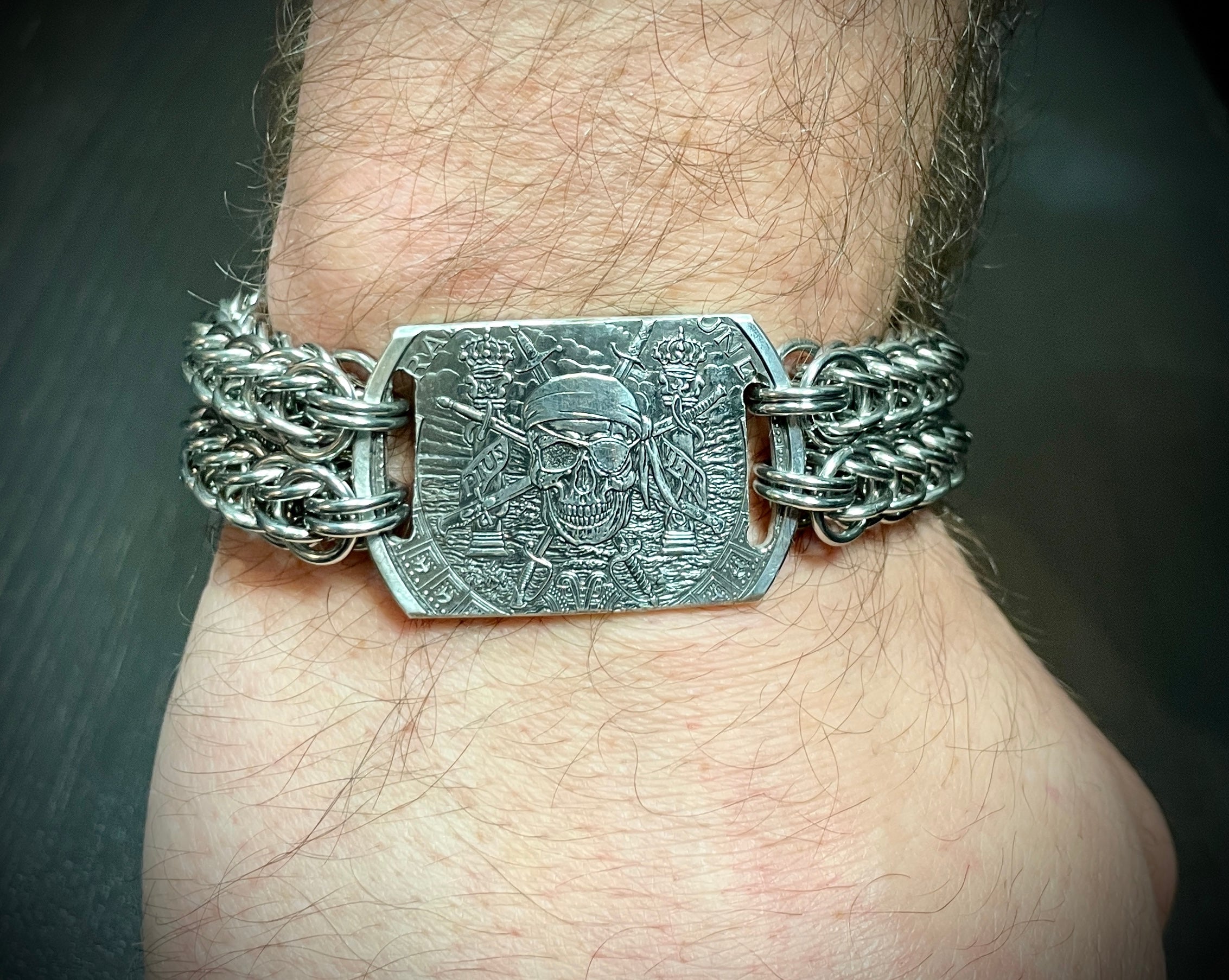 Pirate Coin Silver Bracelet