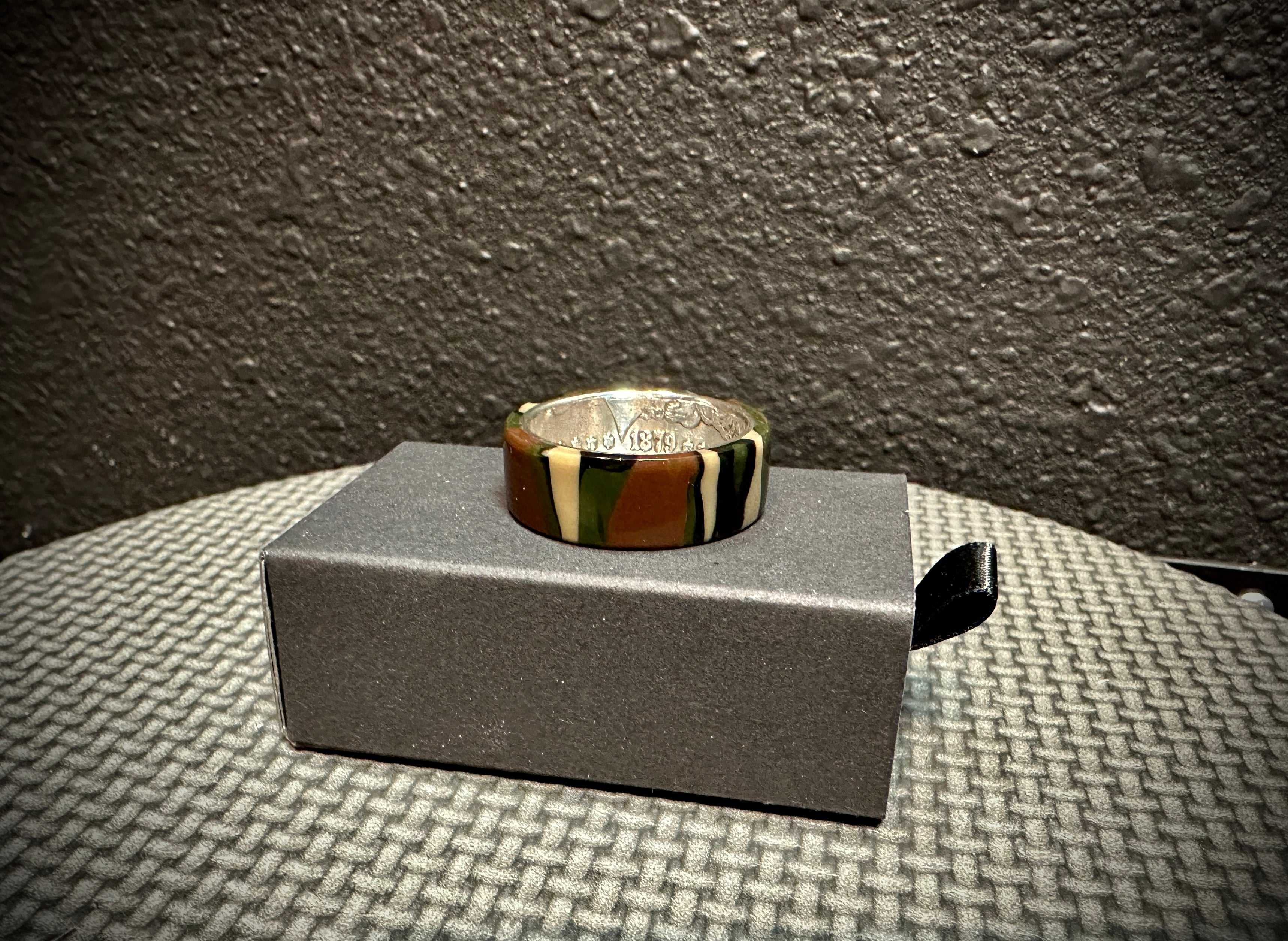Genuine Morgan Dollar Coin ring with Camo Resin finish