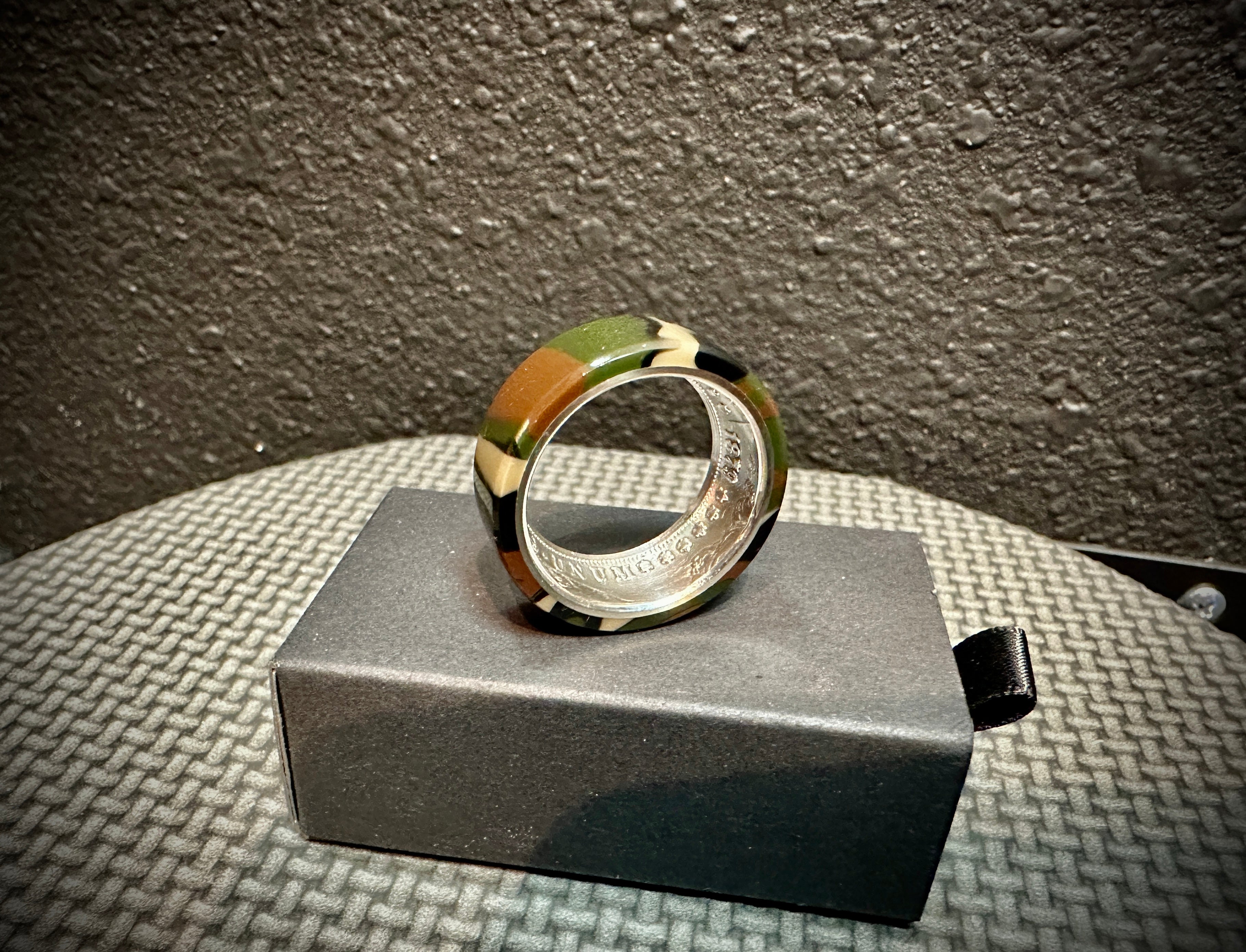 Genuine Morgan Dollar Coin ring with Camo Resin finish
